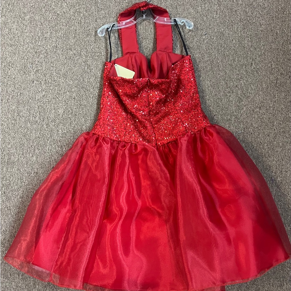 Red Halter Neck Dress with Sequin Bodice